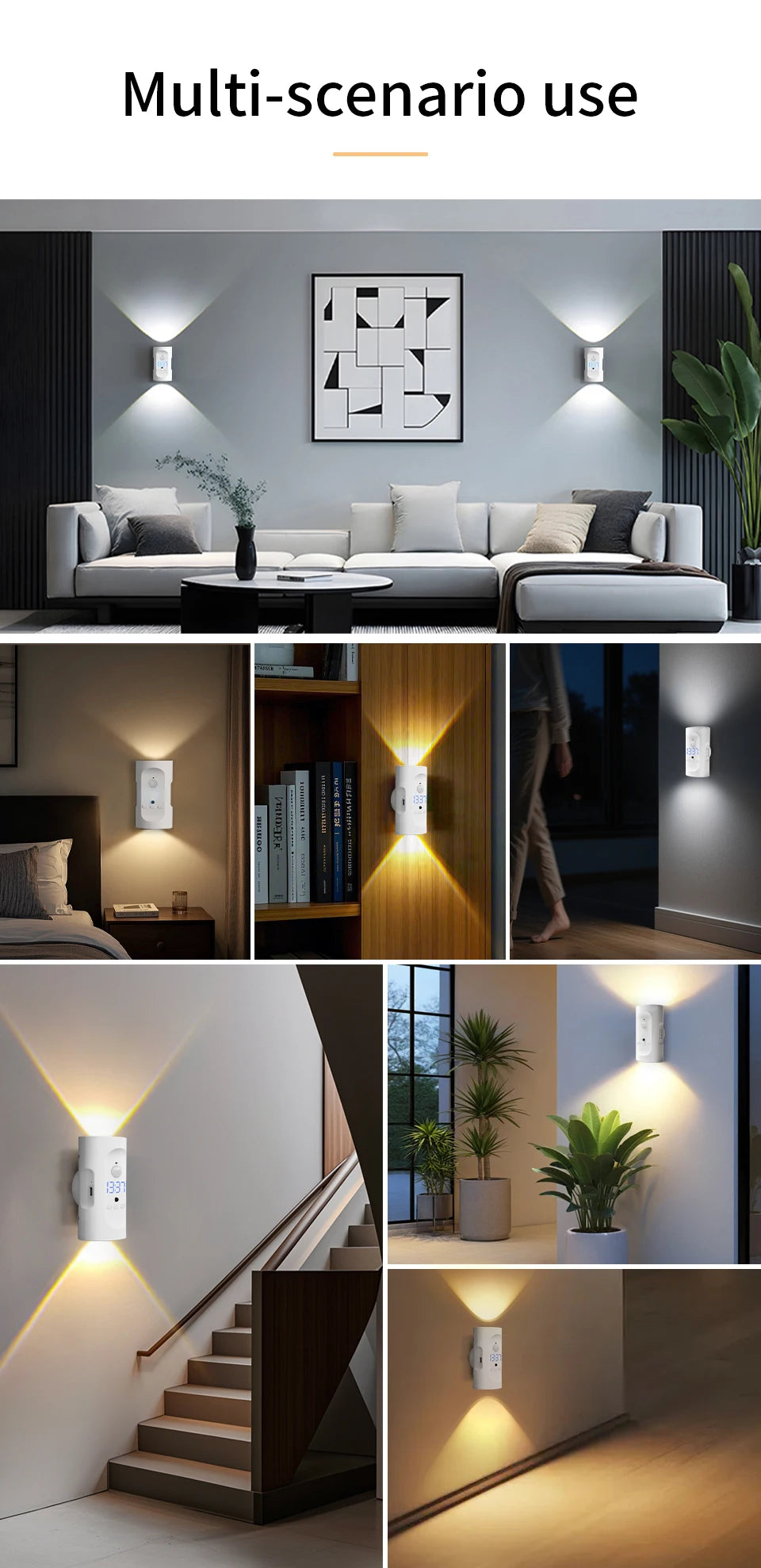 Motion Sensor LED Wall Light 3 Colors Wireless Magnetic Double Head Spotlight For Bedroom Living Room Closet Stairs Lighting
