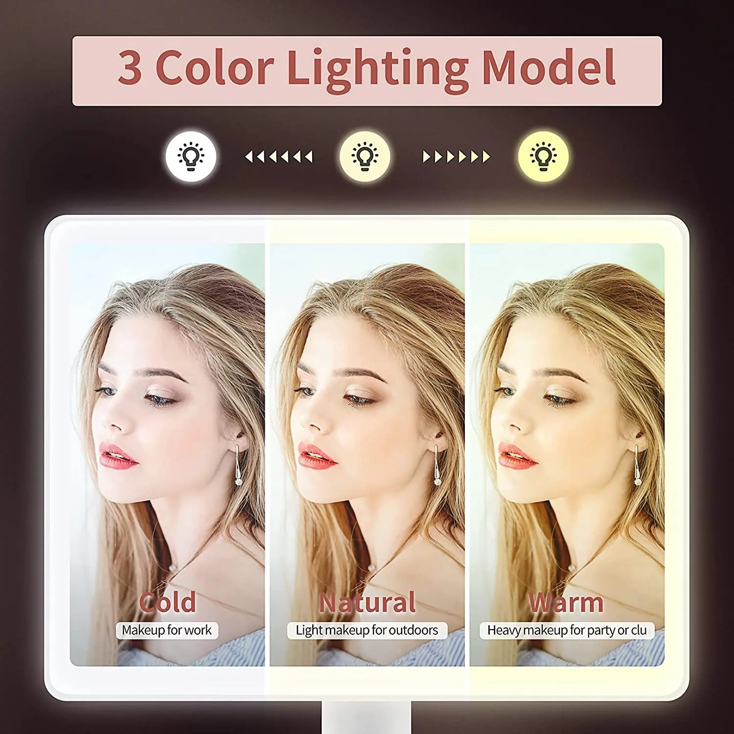 Lighted Vanity Makeup Mirror with Lights 3 Color Lighting Modes with 15X Magnification Mirror Smart Touch Control 360°Rotation