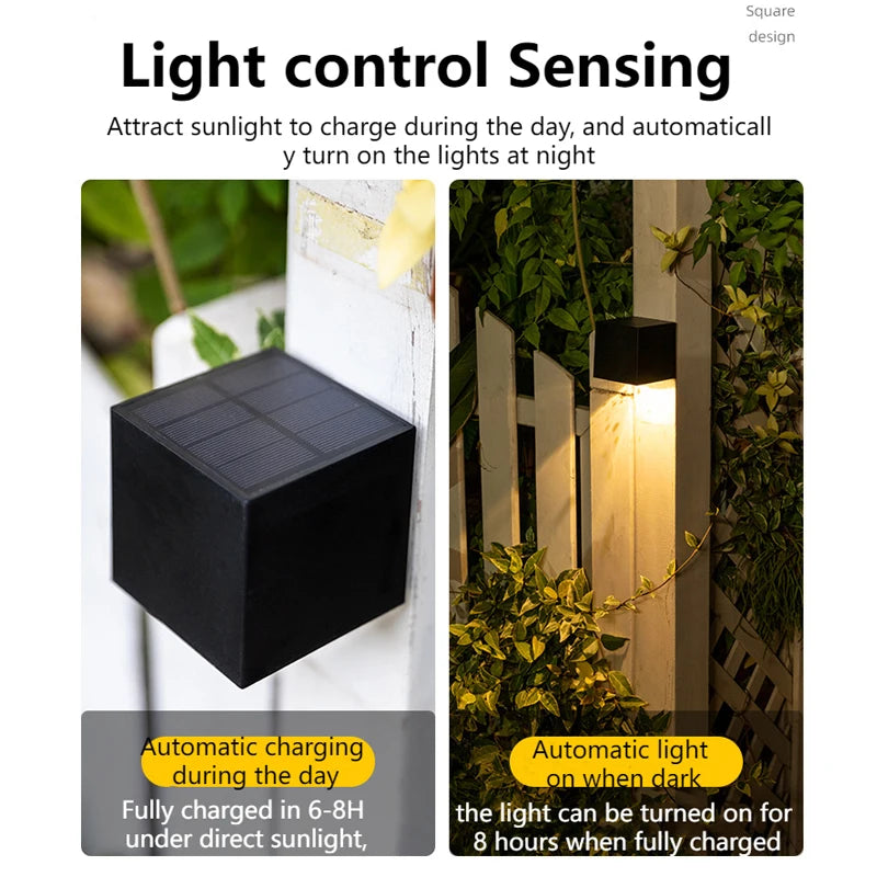 Outdoor Solar Wall Lights Square Solar Wireless Wall Sconces Lights IP65 Waterproof Decorative for Garden Yard Patio Fence Decor