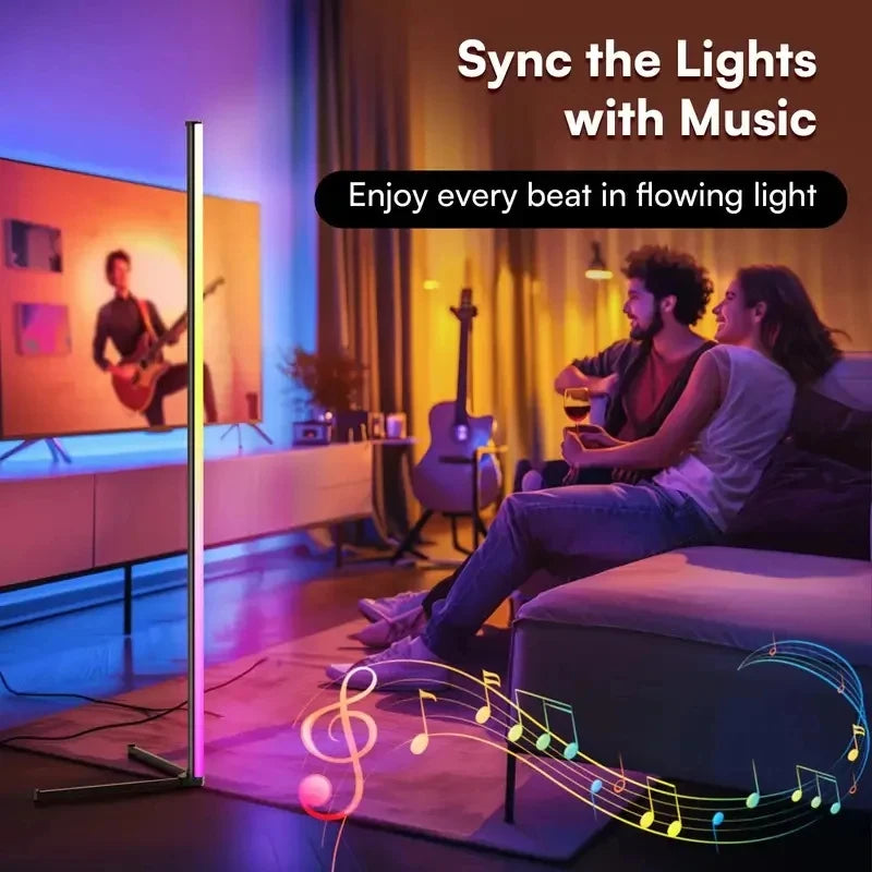 Smart RGB LED Floor Corner Lamp with Music Sync 16 Million DIY Colors Modern Ambient Lighting for Home Decor