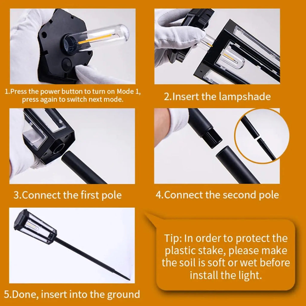 Solar Walkway Led Filament Warm Lamp Powered Lights Outdoor Driveway Waterproof Automatic Pathway Hotel Lawn Decorative Lighting