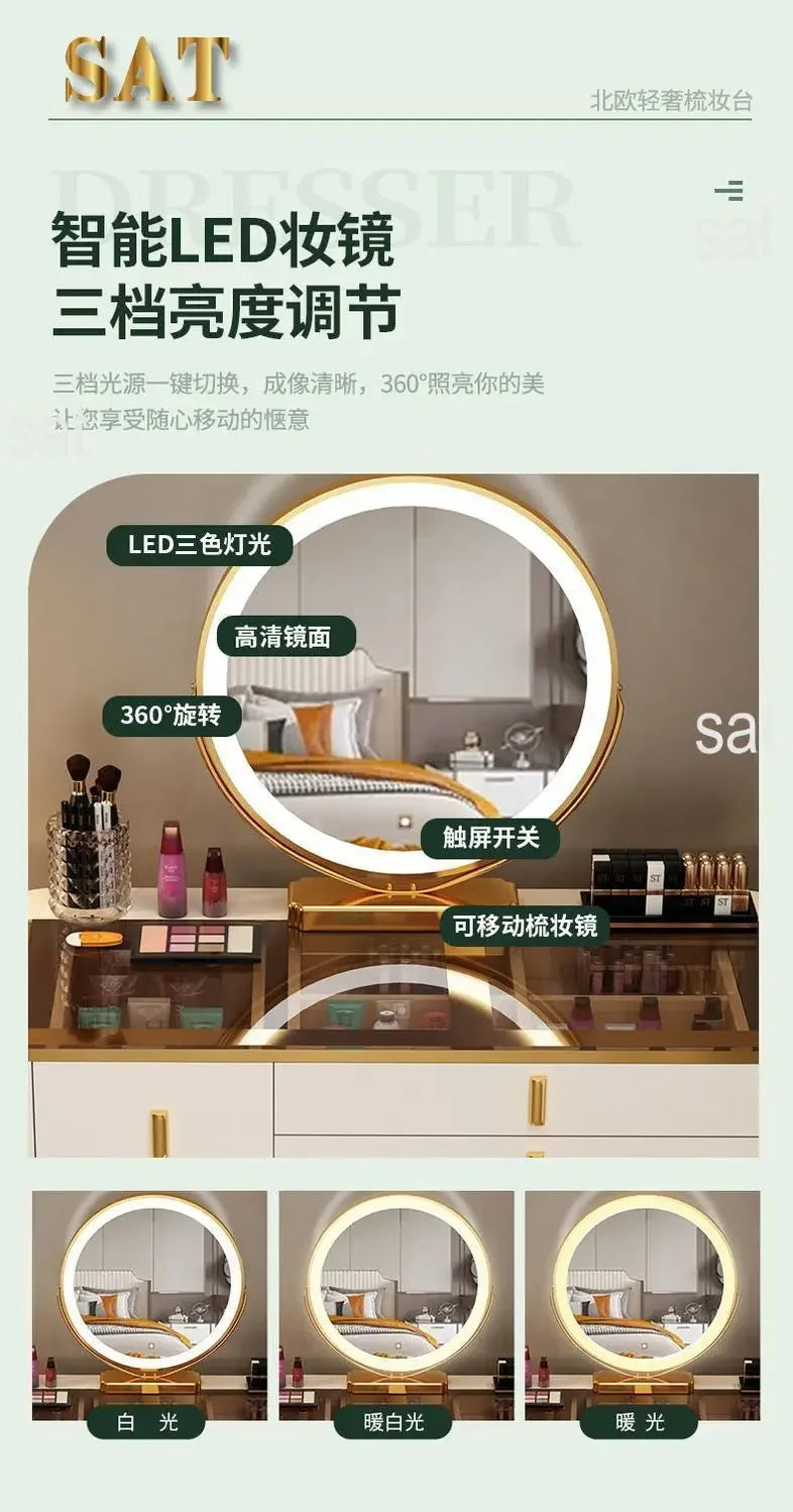 #Smart Bedroom Furniture Modern Simple Multi-functional Solid Wood Dressing Makeup Vanity Table With Wireless Charging
