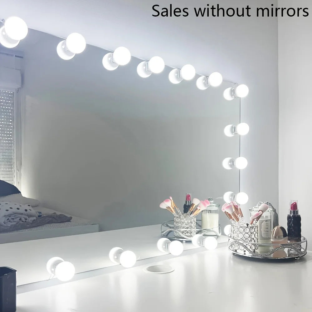 LED Mirror Makeup Mirror w/Lights,Detachable 10LED Bulbs,3 Color Dimmable Vanity Light,Touch Control,USB Powered,Dressing Table