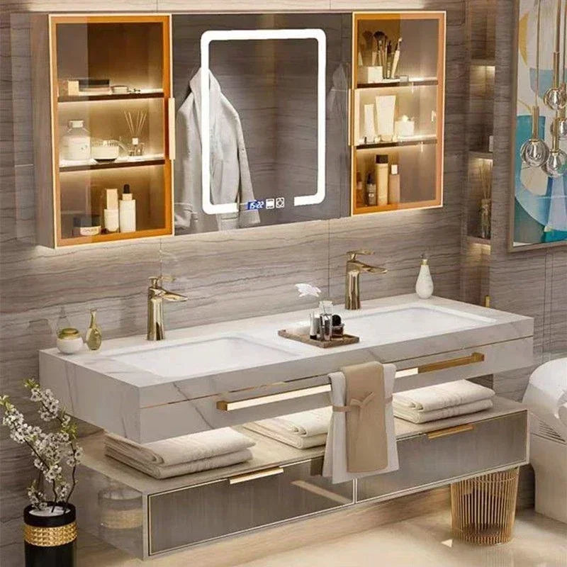 Modern Slate Bathroom Cabinet with Double Washbasin Smart Mirror Ceramic Bathroom Vanity Cabinets Under Sink Bathroom Furniture