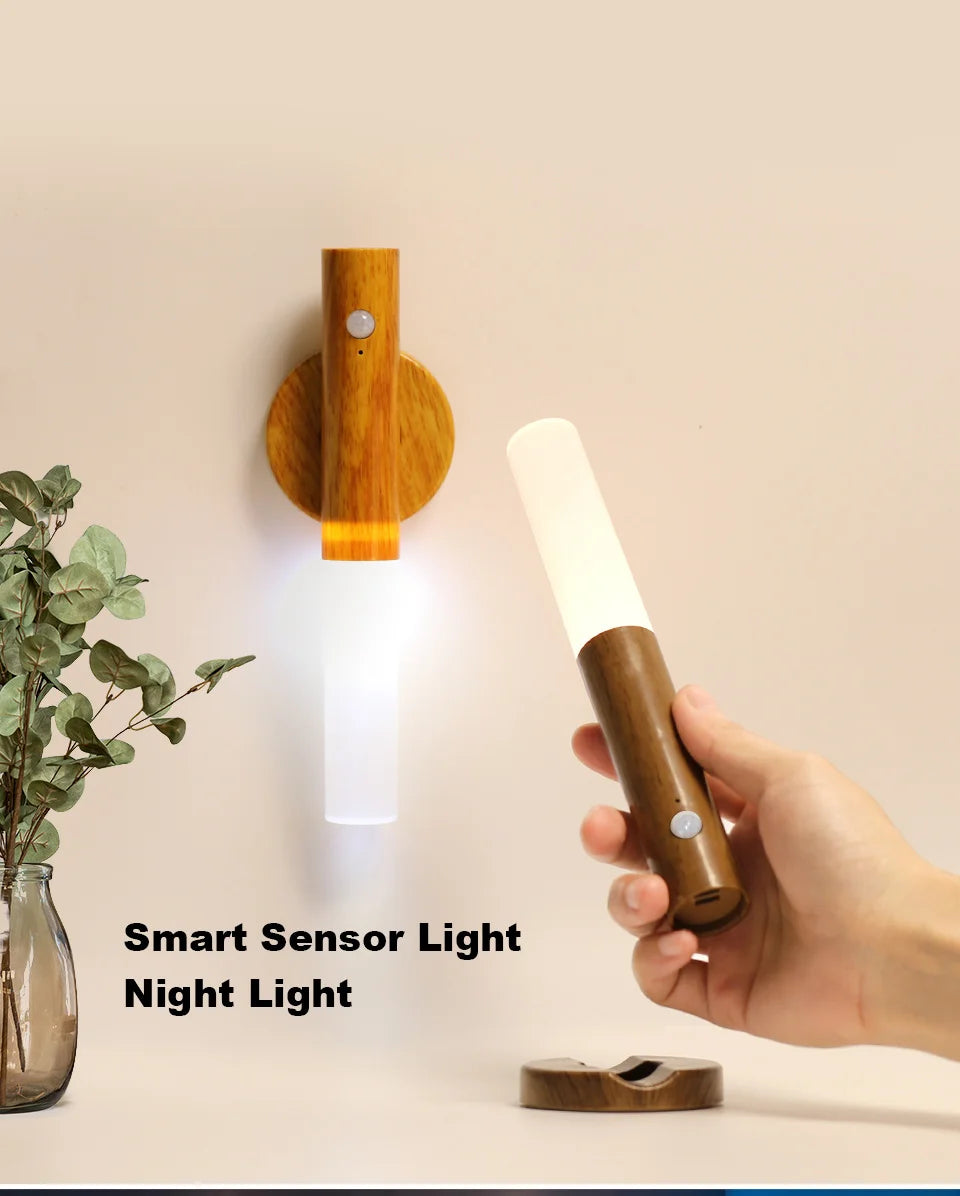 Smart Motion Sensor Night Light Magnetic LED Wall Lamp LED Rechargeable Bedroom Stairs Bathroom Kitchen Cabinet Light Lamp