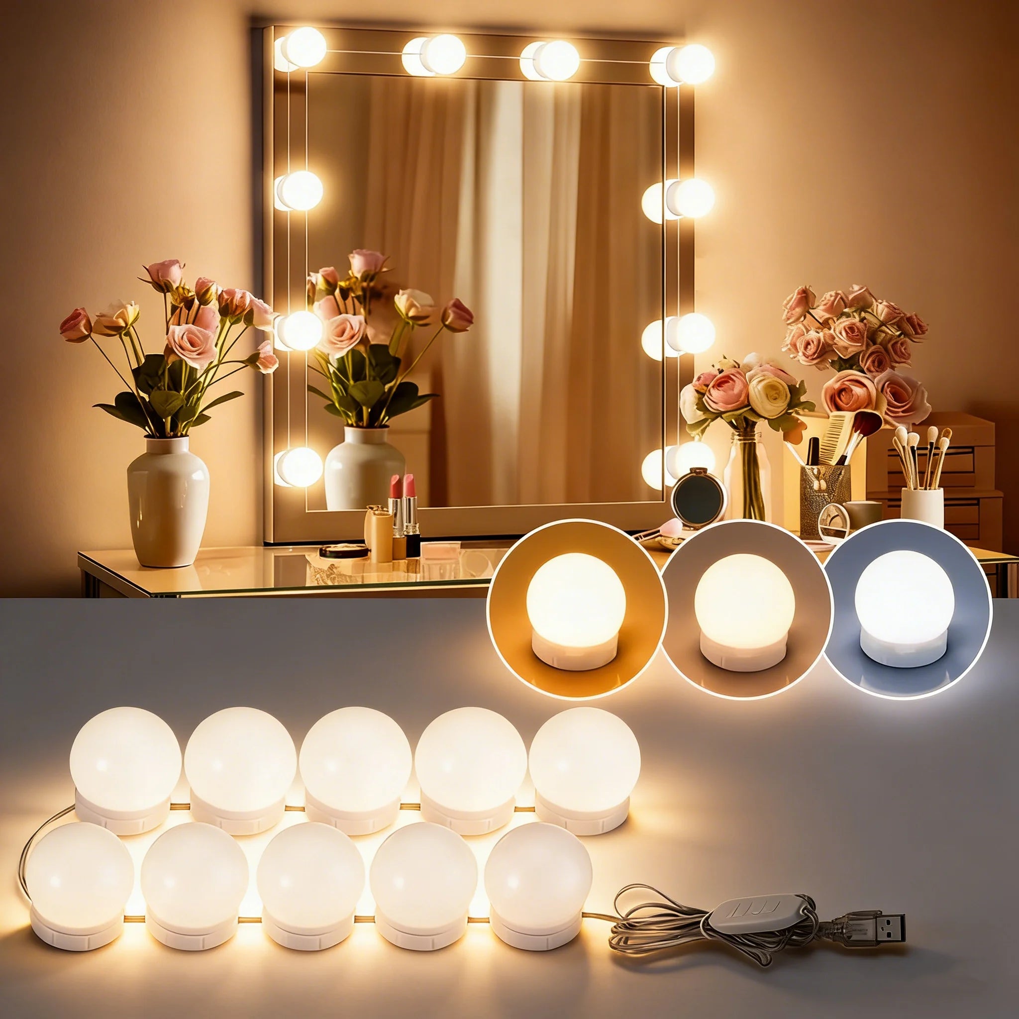 LED Light Makeup Mirror Bulbs Vanity Lights USB 12V Bathroom Dressing Table Lighting Dimmable LED Vanity Light For Mirror Light