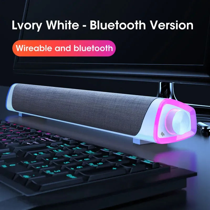 Bluetooth 5.0 Speaker with RGB Luminous Strip Portable Dual Mode USB Wireless 3D Surround Stereo Sound for PC Laptop