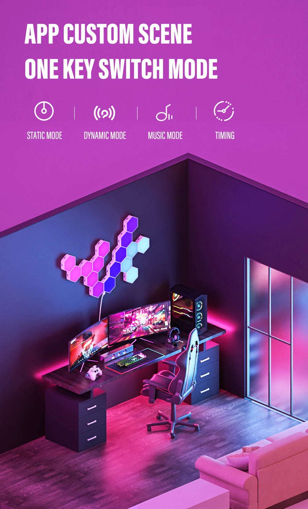 Smart LED RGB Wall Lamp Hexagonal Quantum Night Light - APP & Bluetooth Control Creative Home Decorative Lighting for Room