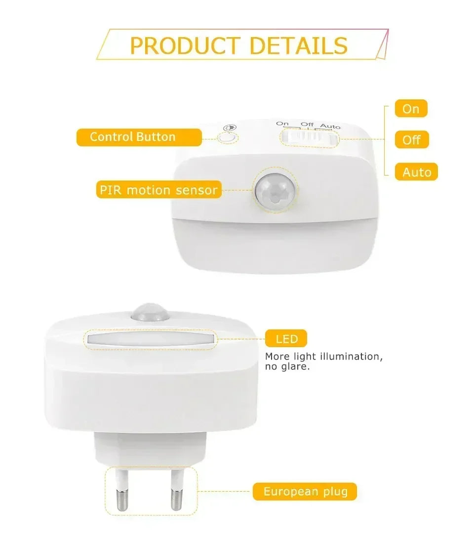 Motion Sensor LED Night Light 3 Color Temperature Plug in PIR Human Induction Lamp Bedroom WC Hallway Stair Emergency Lamp