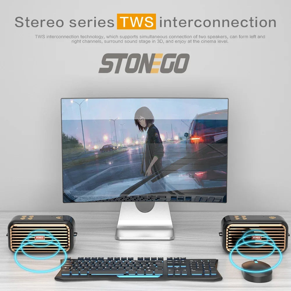 Wireless Bluetooth Speaker with Stereo Sound Extended Bass TWS Bluetooth 5 0 TF Card USB AUX Audio Input