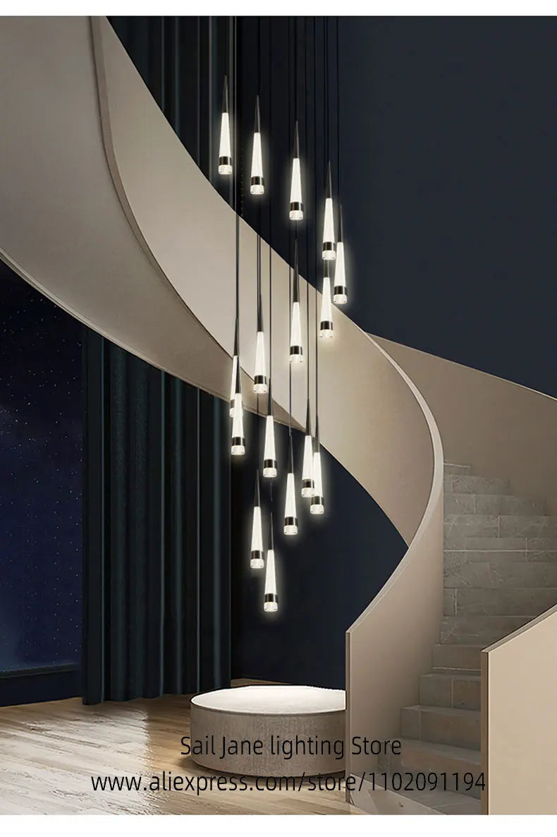 LED Attic Chandelier Villa Indoor Lighting Ceiling Pendant Modern Living Room Decorative Lamp Nordic Glossy Staircase Chandelier