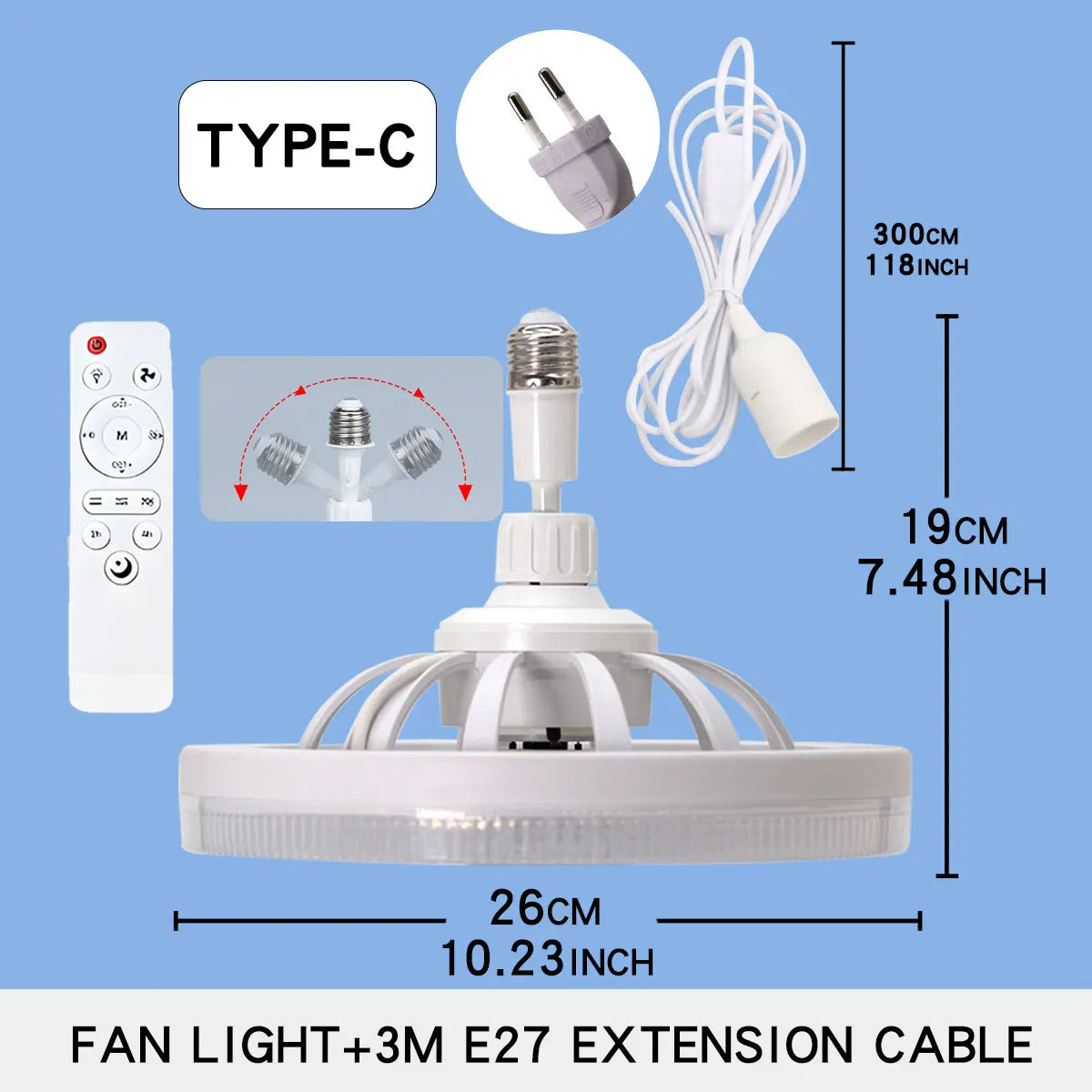 Smart 3 In 1 Ceiling Fan With Remote Control Lighting E27 Conversion Base 85-265v Lighting Base Suitable for Bedroom and Living