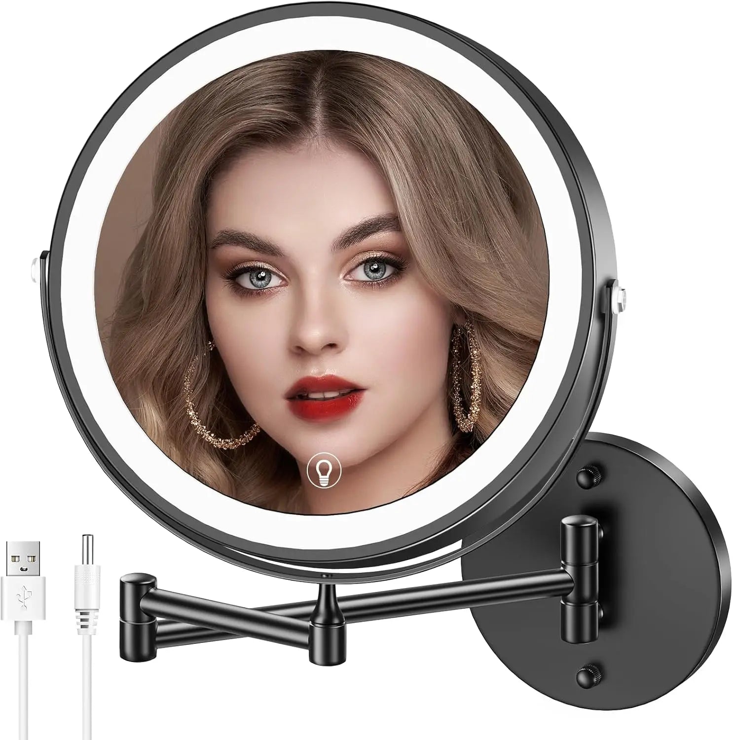 8" Wall Mounted Bathroom Makeup Mirror with 3 Color Light,Double Sided 1X/10X Magnifying Lighted Mirror LED Mirror for Shaving