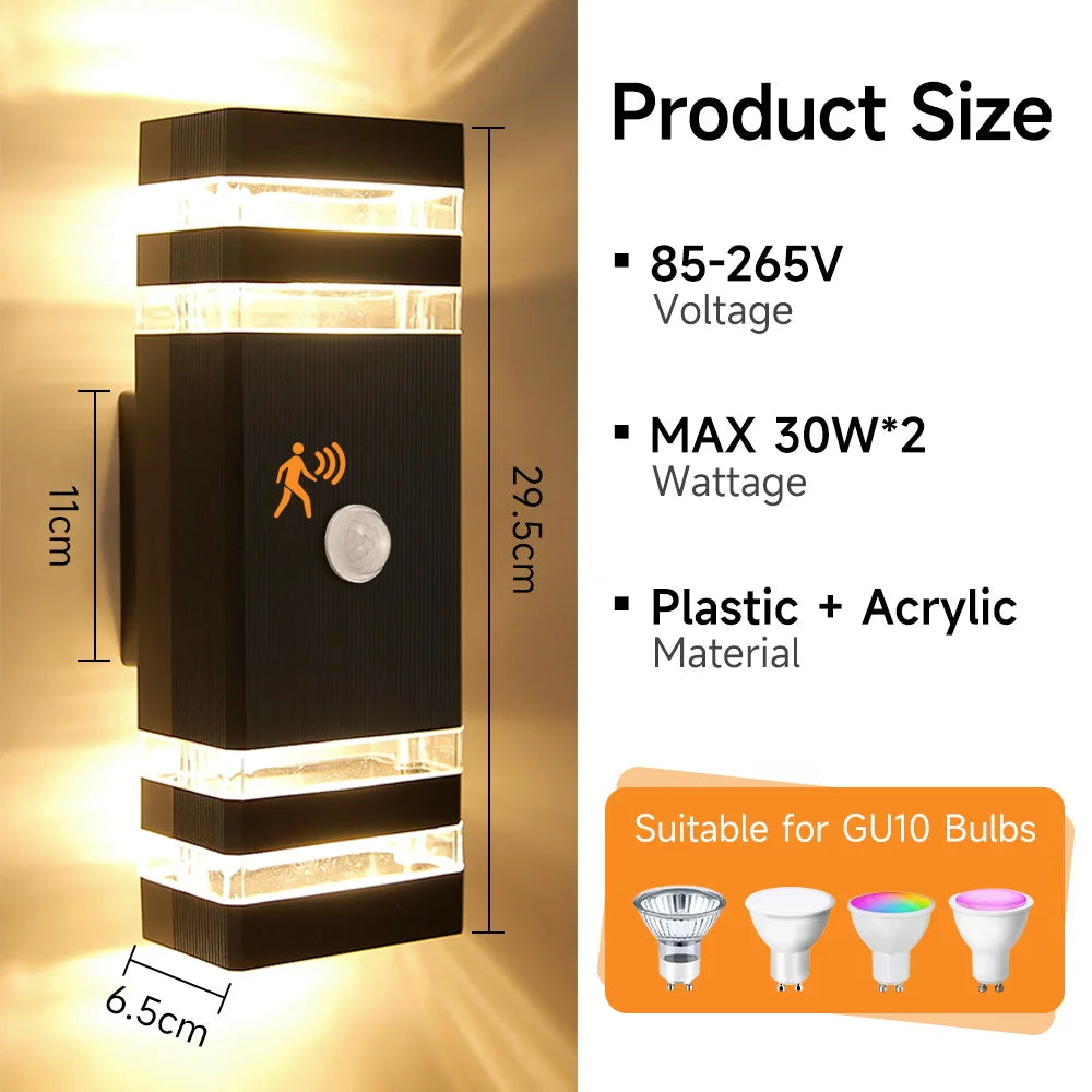 Smart Wall Lights Motion Sensing Outdoor Led Wall Lamps Waterproof 110v 220v For Porch Lamps Backyard Garden Garage Decor