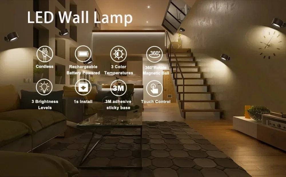 Smart Remote Control & Magnetic USB LED Wall Light,3 Mode Dimmable Cordless Touch Night Lamp for Bedside,Wardrobe,Hallway,Stairs