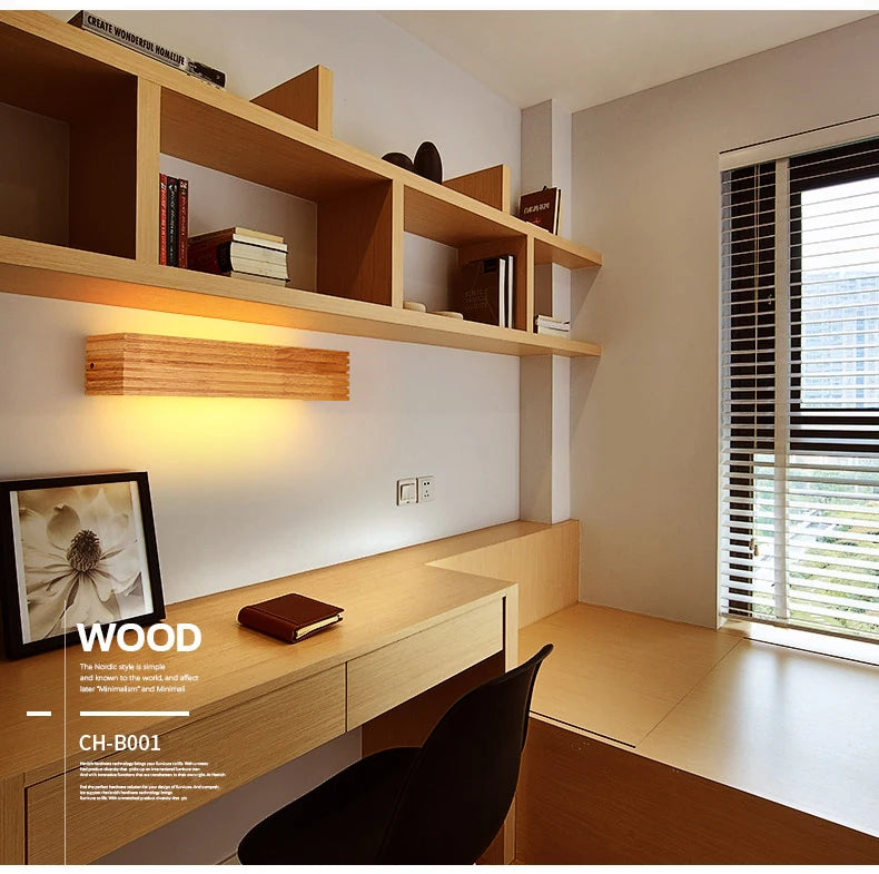 Modern Bathroom Mirror Wall Lamps Nordic Solid Wooden LED Sconce light   Linear Bedroom bedside Corridor staircase Lighting