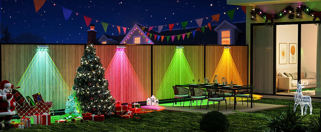 High-end Solar LED Fence Light IP66 Waterproof Auto ON OFF Warm White 6 Colors 7 Modes Solar Wall Lamp for Backyard Outside