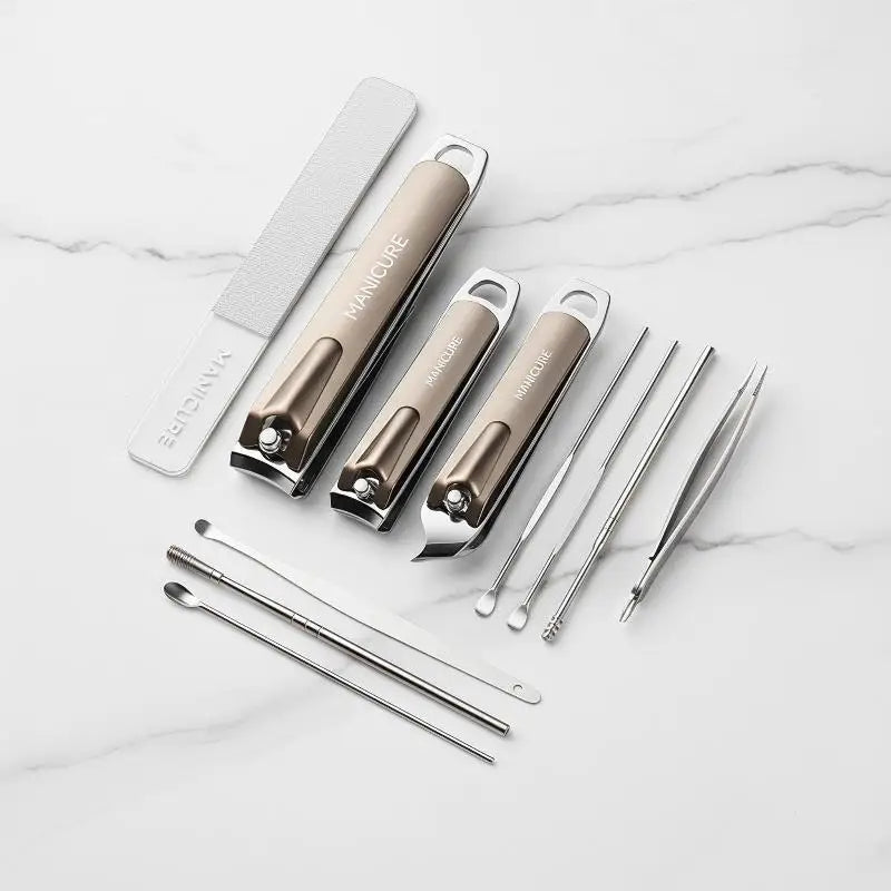 10pcs Portable Nail Care Kit - Professional Carbon Steel Manicure Set with Nail Clippers, Files & Cuticle Tools in Travel Case