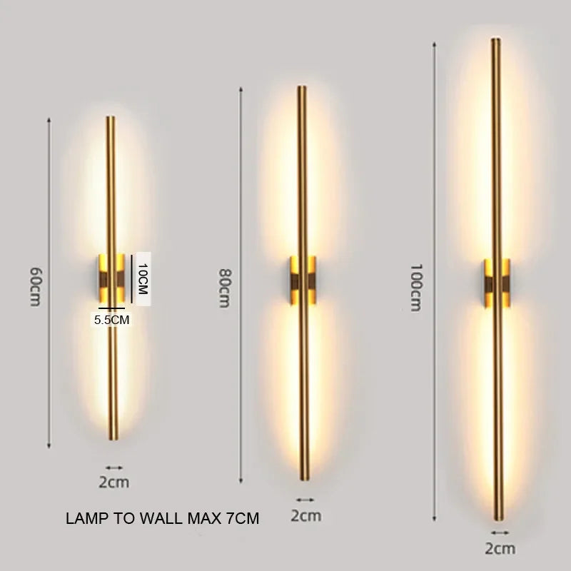 Indoor LED Sconce Wall Lamp Light for Home Hotel Bedroom Bedside Bathroom Corridor Modern Nordic Mounted Brass Gold Long Stripe