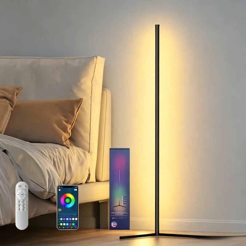 Smart RGB LED Floor Corner Lamp with Music Sync 16 Million DIY Colors Modern Ambient Lighting for Home Decor