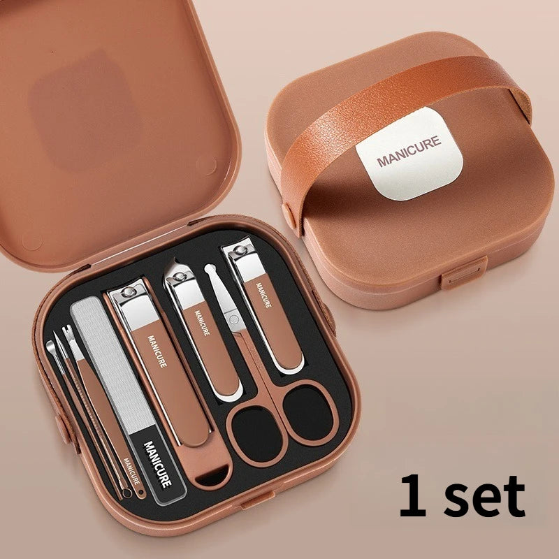 Nail Care Kit Anti Splatter Manicure Set Stainless Steel Clipper Buffer File Grooming Tools With Portable Travel Case