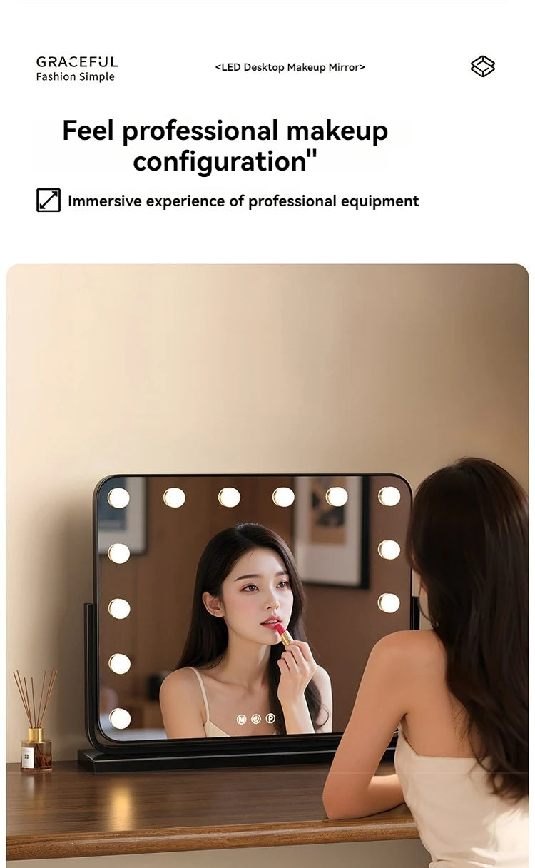 Lighted Vanity Mirror, LED Makeup Mirror with Lights, Hollywood Mirror for Tabletop Dressing