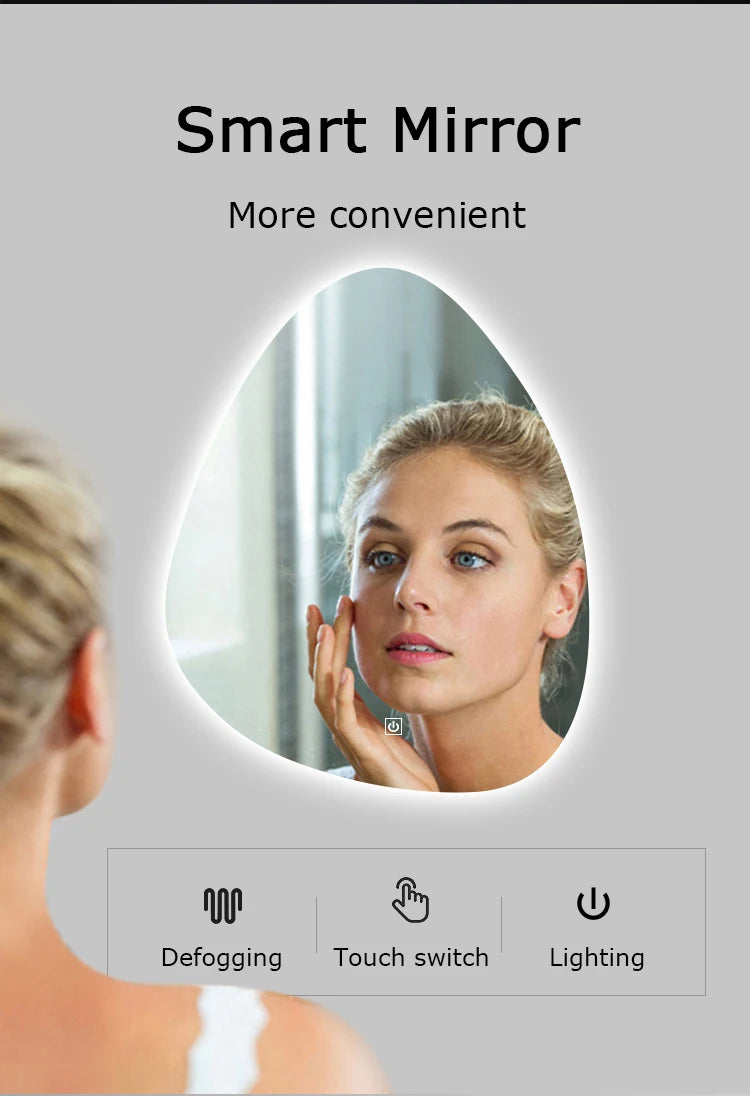Upright Irregular Bathroom Mirror Smart 3 Color Adjustable LED Multifunction LIght With Bluetooth Speaker For Hotel Cloakroom