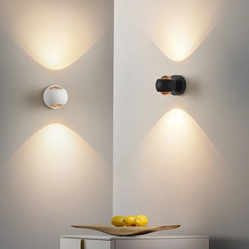 Indoor Home Decoration Sconce Light Metal Body Acrylic Lampshade Up Down Wall Lamp Modern Bedroom Reading Rotatable Spot Lustres