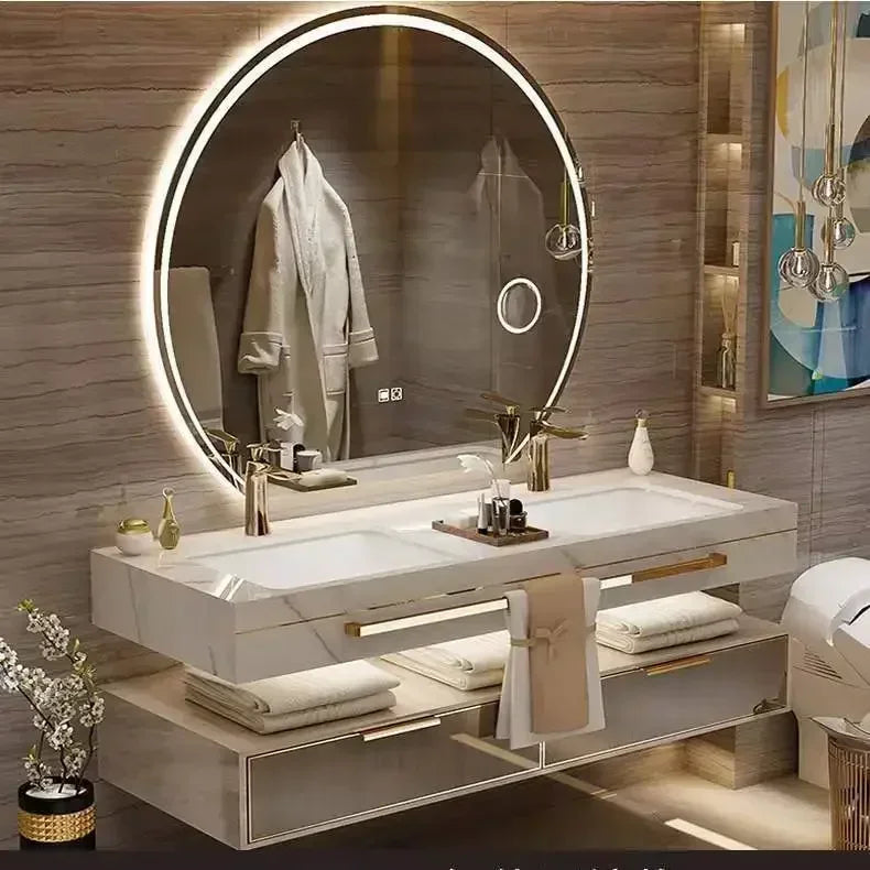 Modern Slate Bathroom Cabinet with Double Washbasin Smart Mirror Ceramic Bathroom Vanity Cabinets Under Sink Bathroom Furniture