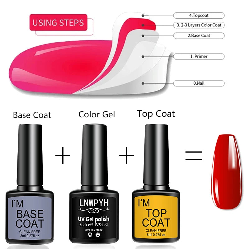 Nail Art Kit With 4 Pcs/Set  Base Coat And Top Coat LED Light Curing Quick-drying Transparent Glossy Mirror Lasting Nail Art Gel