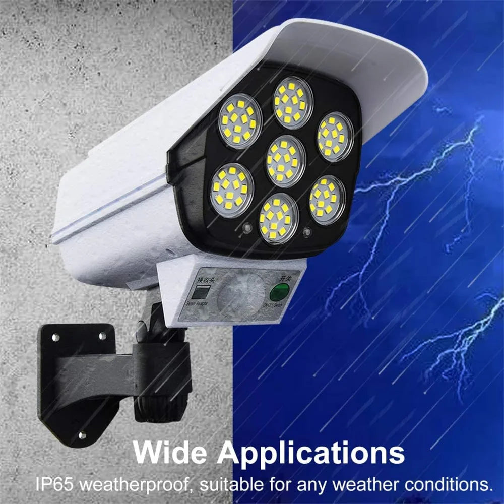 Outdoor Solar Light Motion Sensor Security Dummy Camera Wireless Flood Light IP65 Waterproof 77 LED Lamp 3 Mode For Home Garden