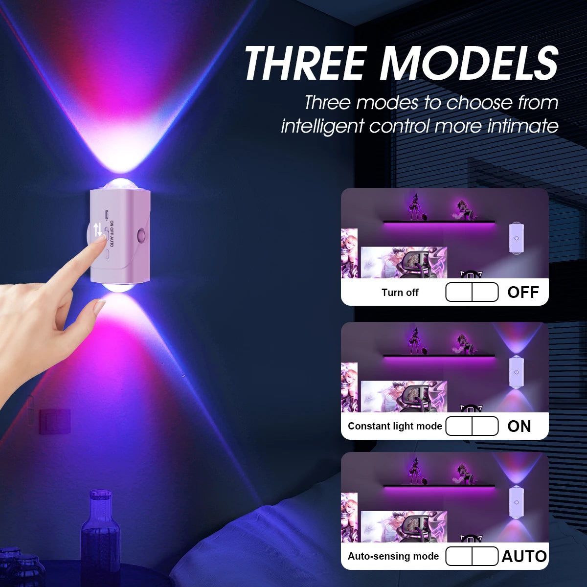 Smart Dual Sensor Night Light, 8 Lighting Modes RGB Ambient Lamp with Magnetic Installation for Home Decor Hallway Stairs