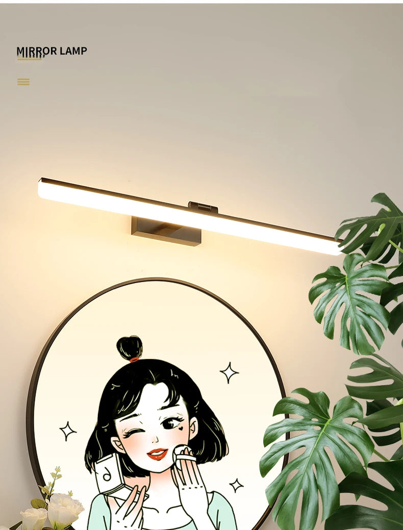 Modern Mirror Vanity Lamp Bathroom Wall Light 40cm/50cm/60cm/70cm/80cm/90cm LED Cloakroom Mirror Lights Gold Silver Black 220V