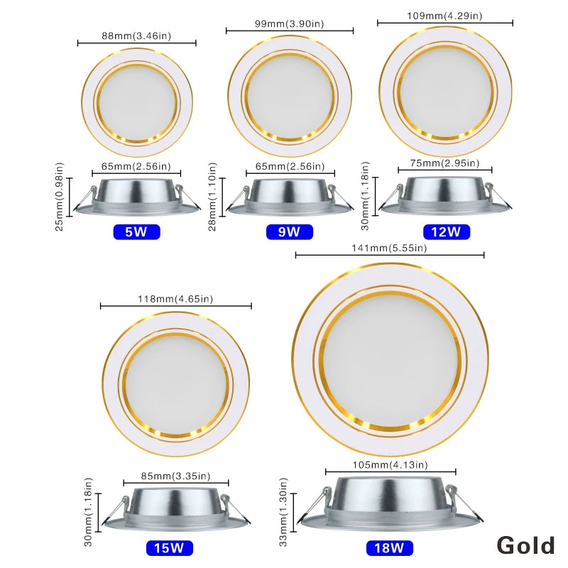 Led Downlights 220v Led Ceiling Light 5W 9W 12W Recessed Down light Round Led Panel Light 15W 18W LED Spot light Indoor Lighting