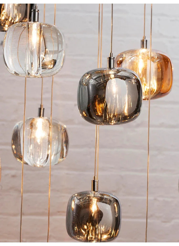 Luxury Led Staircase Chandelier Modern Home Decor Indoor Lighting Fixture Creative Amber/Smoky Grey/Clear Crystal Hanging Lamp