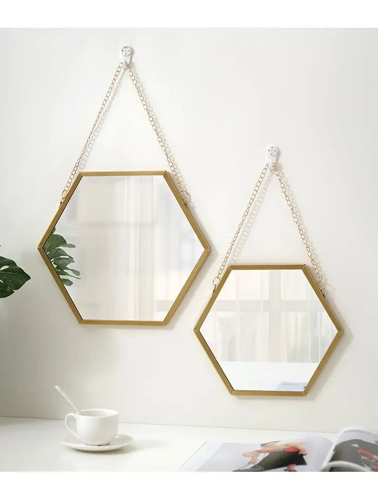 Nordic Iron Hexagonal Wall-mounted Mirror for Bathroom, Dormitory, Washbasin, Wall-mounted Makeup Mirror