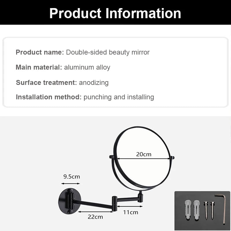 Wall-mounted Bathroom Double-sided Mirror Foldable Bathroom Makeup Mirror Wall Mounted 8 Inch Magnifying Mirror