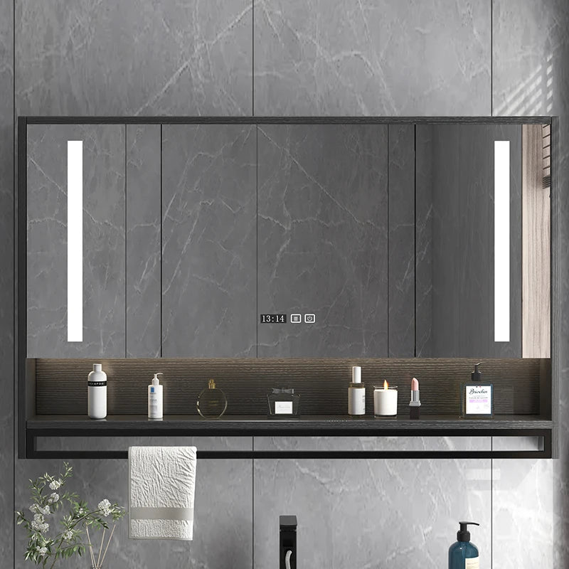 Bathroom Mirror LED Backlit Smart Anti Fog Touch Sensor Mirrored Cabinet Wall Mounted Storage Shelf Vanity Mirror Household