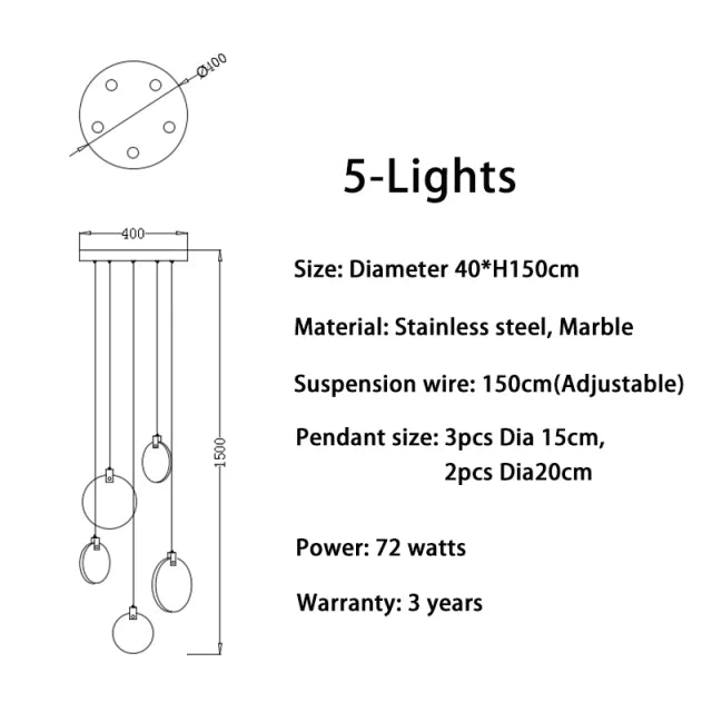 Modern Decorative Lighting Attic Lobby LED Chandelier Luxury Living Room Staircase Marble Pendant Light Villa Ceiling Chandelier