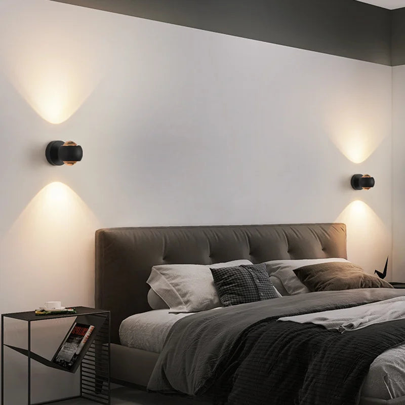 Indoor Home Decoration Sconce Light Metal Body Acrylic Lampshade Up Down Wall Lamp Modern Bedroom Reading Rotatable Spot Lustres