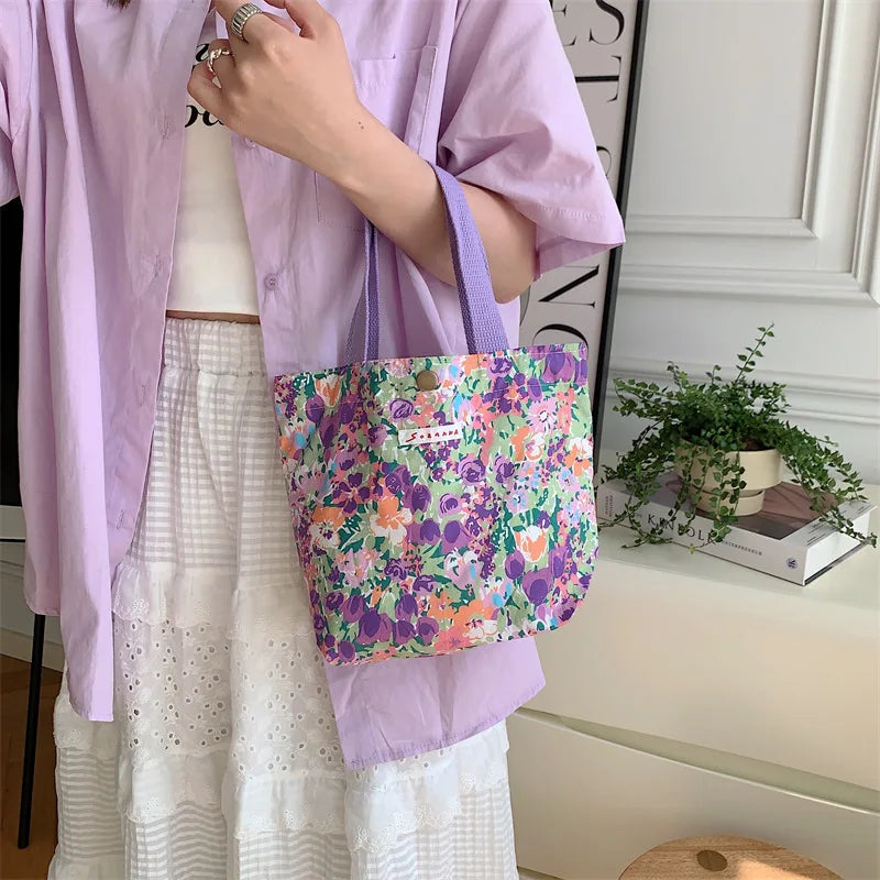 Women's Beauty Flower Canvas Bag Outside Shopping Toiletry Phone Oagnzier Storage Bags Korean Cloth Handbags Lunch Box Bento Bag