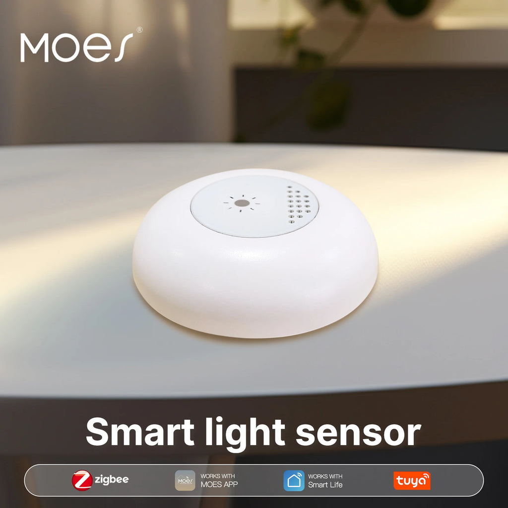MOES Tuya Zigbee Smart Light Sensor Illuminance Brightness Detection Home Lighting Automation Smart Home Detector APP Control