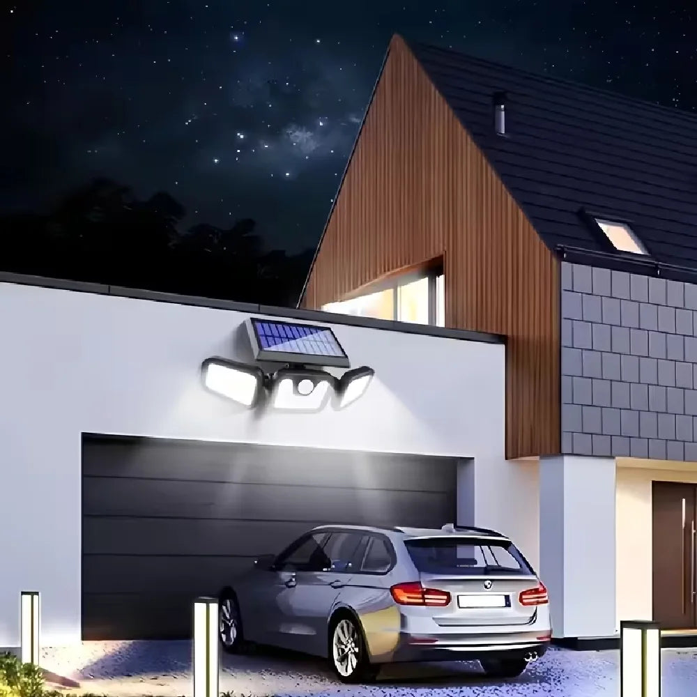 Solar-powered Outdoor Motion-sensor Lights 3-head 270° Wide-angle Security Lights for Yards Patios Garages Driveways Lighting