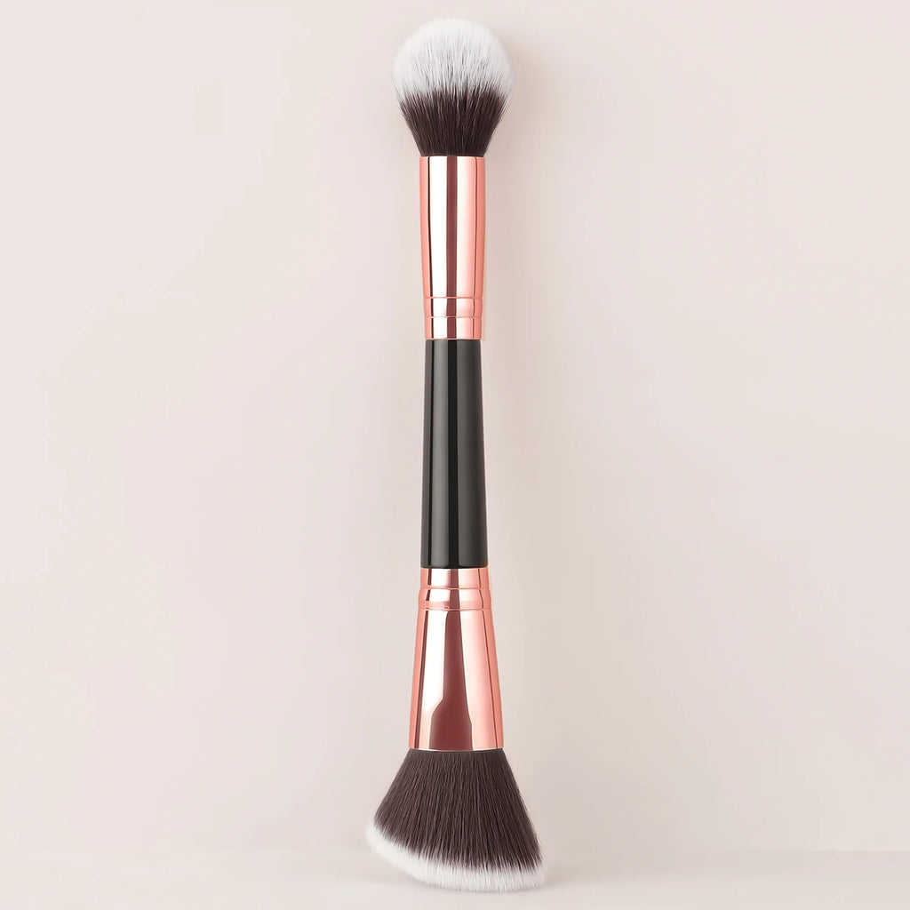 Single Dual-Ended Beauty Brush, Round Blending Brush + Angled Blush Brush Soft Bristle Makeup Tool