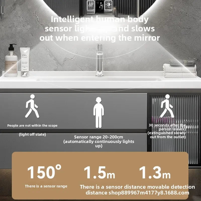 19 Inches Led Bathroom Anti-fog Luminous Makeup Sensor Wall Hanging Shower  Fashion Hotel Round Bathroom Mirror Intelligent