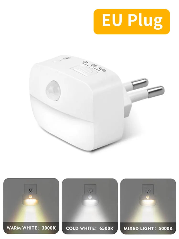Motion Sensor LED Night Light EU US Plug in Socket Wall Lamp 3 Modes Wireless Night Lamp For Bedroom Hallway Stairs Kitchen Ligh