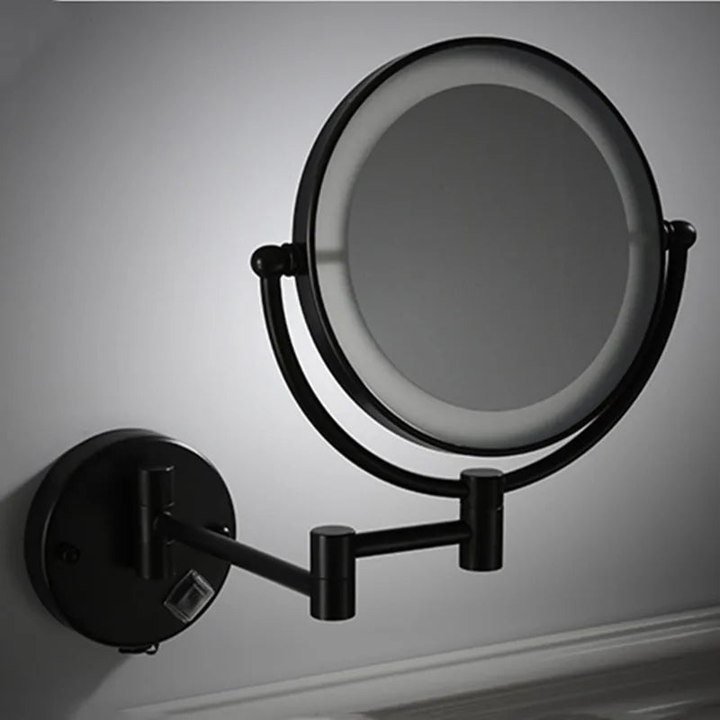 bathroom Makeup Mirrors Black/Brushed Gold Brass Wall Extending Folding Double Side LED Light Mirror Magnification Bath Mirror