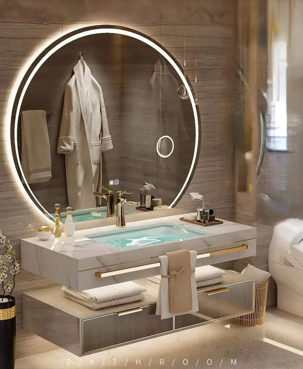 Modern Slate Bathroom Cabinet with Double Washbasin Smart Mirror Ceramic Bathroom Vanity Cabinets Under Sink Bathroom Furniture