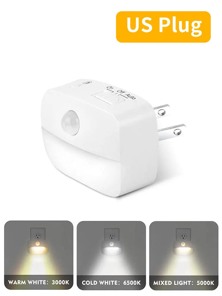Motion Sensor LED Night Light EU US Plug in Socket Wall Lamp 3 Modes Wireless Night Lamp For Bedroom Hallway Stairs Kitchen Ligh