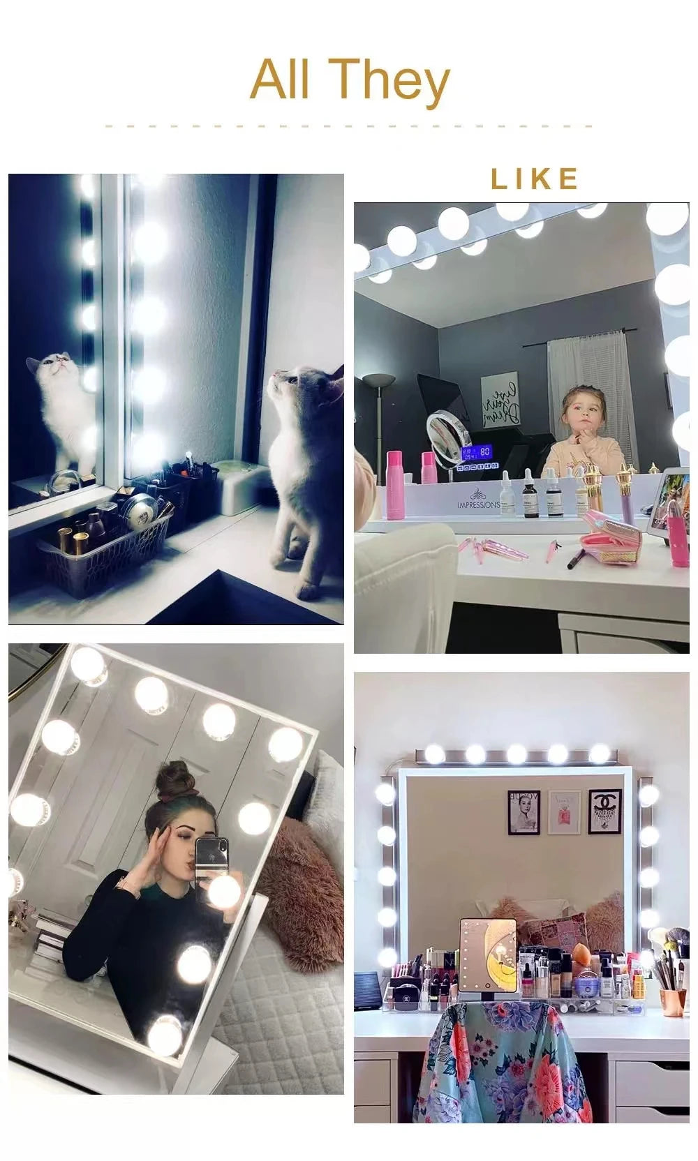 Makeup Mirror LED Light Bulbs Vanity Lights USB 12V Bathroom Dressing Table Lamp Dimmable LED Vanity Light For Mirror Light